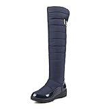 QAZW Damen Winter Vollpelz gefütterte Schnee Kniehohe Stiefel Kniehohe breite Waden Schneestiefel,Blue-37(EU)
