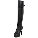 MJIASIAWA Damen Overknees Mode Plateau Höhe Ferse Reitstiefel Runde Zehen Mode Equestrian Reißverschluss Winter Motorradstiefel Schwarz Gr 39 EU/40