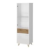 Vicco Vitrinenschrank Wohnschrank Bücherschrank Vida Weiß/Goldkraft Glastür Tü