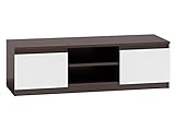 ADGO RTV 120 TV-Ständer mit 2 Schränken und 2 Regalen 120x40x36cm, TV-Lowboard, Lowboard für Fernseher, Fernsehschrank, Fernsehtisch, Stehend TV-Regal, Board mit Stauraum, Langer (Wenge/Weiß)