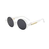 KANGDILE Retro Classic Gothic Steampunk Sonnenbrille Mode Personalisierte Runde Linsenrahmen Frühling Bein Brille für Frauen Männer (Frame Color : White Grey)