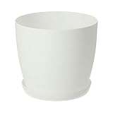 KADAX Blumentopf, Pflanzkübel mit Untersetzer, runder Blumenkübel aus Kunststoff, Matte Topf für Kakteen, Farne, glänzender Übertopf für Balkon, Wohnung und Terrasse (⌀ 14cm, Weiß)