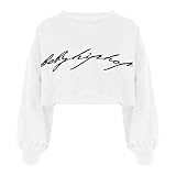 iiniim Mädchen Langarmshirt Crop Tops Bauchfrei Oberteile mit Buchstaben Druck Kinder Hip Hop Kleidung Jazz Tanz Party Streetwear Weiß 182-188
