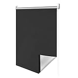 EINFEBEN Thermo-Rollo Verdunkelungsrollo Klemmfix ohne Bohren 100% Polyester 100cm x 200cm Schwarz Verdunklungsrollo Fensterrollo Rollo Seitenzugrollo Klemmrollo für Fenster & Tü