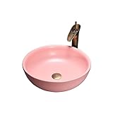 Waschbecken Rundgefäß Waschbecken 16.5 'x16.5' X16.5 'Rosa Badezimmer Waschbecken oben Zähler Porzellan Keramik kleine Waschbeckenschüssel mit Wasserhahn und Pop-up-Drain Waschtisch W