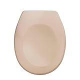 WENKO WC-Sitz Bergamo Beige - Antibakterieller Toilettensitz, verstellbare, rostfreie Edelstahlbefestigung, Duroplast, 35 x 44.4 cm, Beig