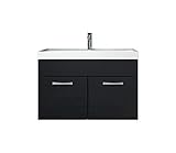 Badezimmer Badmöbel Set Paso 01 80 cm Waschbecken Hochglanz Schwarz Fronten - Unterschrank Schrank Waschbecken W