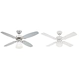 Westinghouse Capitol Deckenventilator Brushed Steel Finish With Reversible Silver/Black Blades & 8540 Deckenventilator mit Beleuchtung, A++ to E, Metall, 60 W, E27, weiß, 105 x 105 x 44.2