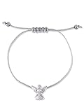VIASOUL® Armband Schutzengel I Engel Kette für Frauen & Mädchen I Mit 585er Gold überzogen I Individuell für kleine und große Arme von 10cm bis 24cm (Silber)