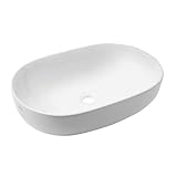 VBChome Waschbecken 60 x 41 cm Keramik Weiß Oval Waschtisch Handwaschbecken Aufsatzwaschbecken Waschschale Gäste WC