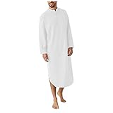 URSING Ethnische Roben Herren Muslim Kaftan Patchwork Kragenlos DREI Viertel Ärmel Casual Vintage Hemd Lange Bademäntel Langärmliges, arabisch gestreiftes, bedrucktes H