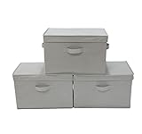 Sebadaci Faltbare Aufbewahrungsboxen mit Deckel, dekorativ für die Organisation stapelbar, 3 Stück, für Wohnzimmer-Organizer, Schrank, Sortieren und Regale, grau, mittelgroß