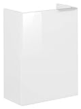 FACKELMANN Mini-Waschtischunterschrank Kara/Badschrank mit Soft-Close-System/Maße (B x H x T): ca. 44 x 60 x 25 cm/Türanschlag rechts/Korpus: Weiß matt/Front: lackiertes Glas in Weiß