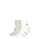 PUMA Kinder 2er Pack Bedruckt Viertel Socken Sportsocken Weiß/Grau 31-34.5