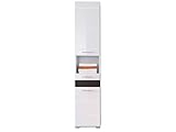 trendteam smart living Badezimmer Hochschrank Schrank Mezzo, 37 x 182 x31 cm in Weiß Hochglanz, Absetzung Eiche Melinga Rillenstruktur Dunkel (Nb.) mit viel Stauraum und offenem F
