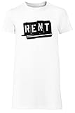 Rent Musical Damen T-Shirt Kleid Lang Weißer Rundhals Leichtes Lässiges Kurzarm Women's White Crew Neck Casual Short S