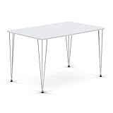 HOMOPIV Esstisch weiß, Küchentisch rechteckig, Esszimmertisch MDF, Tisch für Esszimmer Wohnzimmern Büro Küche, Wohnzimmertisch mit Metallgestell aus rostfreiem Chrom, 120x76