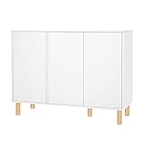 Beistellschrank aus Holz Badezimmer Sideboard mit 3 Türen 3 Ebenen Modernes Highboard Standschrank für Schlafzimmer Wohnzimmer Kinderzimmer weiß 107 * 80 * 40