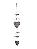 Homefine Herz Teak Treibholz Anhänger Girlande Natur Handmade extra lang zum Aufhängen (78cm x 15cm x 3cm) Fensterdeko Wanddeko (grau)