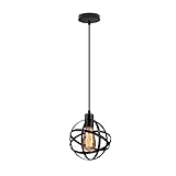 TTBDDDYH Industrielle Metall-Pendelleuchte, Schwarze kugelförmige Käfig-Pendelleuchte, Bauernhaus-Kugel-Kronleuchter, Vintage-Hängedeckenleuchte für Kücheninsel, Eingangsbereich, Foyer, F