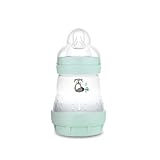 MAM Easy Start Anti-Colic Flasche mit selbststerilisierender Basis, Babyflasche mit Sauger aus SkinSoftTM Silikon, limitierte Auflage, 0+ Monate, 160 ml, Grün, matt,