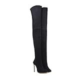 GAOword 12 cm Elastische Spitz Zulaufende High Heels Ofenrohr Stiefel Fashion Overknee Stiefel Damen Wildleder Stiletto Stiefel,Schwarz,39 EU