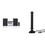 Panasonic SC-PM250B Micro HiFi(mit CD,UKW/DAB+, Bluetooth, 20 Watt RMS) Silber & Wicked Chili DVBT2 HD/DVBT Digitale Fernseh/Radio Antenne für TV/PC (Verstärkung: 6dBi / Kabellänge: 300 cm) schw