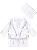 TiaoBug Baby Mädchen Fleece Bademantel Morgenmantel mit Binden Gürtel Haarband Warme Flauschige Nachtwäsche Bekleidungsset zum Baden Fotoshooting Weiß 3-6 M