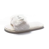 YLKCU Herbst Und Winter Baumwoll Hausschuhe Damen Schleife Hausschuhe Hausschuhe Flache Hausschuhe Damen Pelzige Hausschuhe Damen (Color : White, Shoe Size : 37)