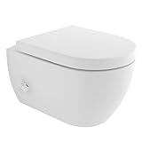 Alpenberger Spülrandloses Dusch-WC mit eingebauter Einhebelarmatur & Anschluss-Schläuchen - Abnehmbarer WC-Sitz mit Absenkautomatik - Hänge-WC