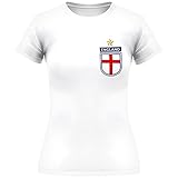 Damen England Football Team Pocket Shield T-Shirt Damen European Cup 2021 Footy Fan Tee Top, weiß, S