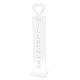 tradeNX Gartenständer Stahl Weiß | Deko Garten | Deko Hauseingang Türe | Hochwertig Massiv (Herzlich Willkommen weiß)