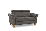 Cavadore 2-Sitzer-Sofa Ammerland / 2er-Couch im Landhausstil mit Federkern + verstellbaren Kopfstützen / 156 x 84 x 93 / Wildlederoptik, G