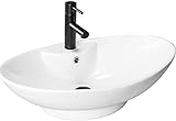 VBChome Waschbecken 66 x 44 x 21 cm Keramik Weiß Oval Waschtisch Handwaschbecken Aufsatzwaschbecken Komfortabel Modern Eleg