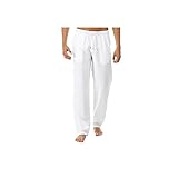 Wangchngqingmck Arbeitshose Männer, Casual Hose,Freizeit männlich Mid Pants männer Sommerstil Einfache und modische Reine Baumwoll-und Leinenhose Gerade in voller Länge (Color : White, Size : XL)