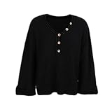 SHOWSHY Damen Sweatjacken Langarm Tiefer V-Ausschnitt Strick Pullover Pulli Jumper Cardigan mit Knopfleiste Damen Herbst Winter Casual Einfarbig Baumwolle Lose Sweater Bluse Oberteile Tunika Top