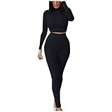AFFGEQA Damen Pullover Hose Hausanzug Weich Warm Samt Pyjamas Zweiteiler Freizeitanzug mit Taschen Oberteil Jogginghose Trainingsanzug