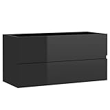 UnfadeMemory Waschbeckenunterschrank Waschtischunterschrank Spanplatte Badezimmerschrank mit 1 Schublade Badschrank Badezimmer Aufbewahrungsschrank (90x38,5x45 cm, Hochglanz-Schwarz)