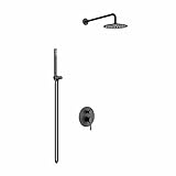 doporro Design Unterputz-Duschsystem Duschset schwarz matt Regen-Duschkopf rund mit wassersparender Kopfbrause und D