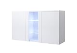 Muebles Bonitos | Sideboard Modell Luke A1 | Breite 120 x Höhe 70 x Tiefe 40 cm | Glänzendes Melamin | 3 Türen | LED-Beleuchung | Weiß