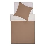 Lumaland Wendebettwäsche Set zweifarbig Creme-Taupe 100 % Renforce-Baumwolle Bezug für Kissen und Bettdeck