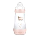 MAM Easy Start Anti-Colic Flasche mit selbststerilisierender Basis, Babyflasche mit Sauger aus SkinSoftTM Silikon, limitierte Auflage, 2+ Monate, 260 ml, Rosa, matt, M