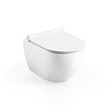 Design Hänge WC RimOff | Spülrandlose Toilette | Wand-WC-Set | inkl. WC Sitz Slim mit SoftClose | WC Uni Chrome RimOff inkl. WC Sitz | RAV
