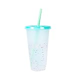 Farbwechsel Becher - 710ml Plastikbecher Trinkbecher mit Strohhalm & Deckel - Wiederverwendbar Kaffeebecher to go Reisebecher Plastik Tasse für Kinder Erwachsene Kaltgetränkeb