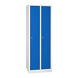 Schrank & Stuhl Spind – Metallspind mit 2 Abteilen, Schließfachschrank mit Hutboden, 30 cm Abteilbreite, Lieferung komplett montiert (Grau/Blau, mit Zylinderschlössern)