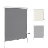 WOLTU Senkrechtmarkise Balkonmarkise Vertikalmarkise mit Handkurbel und Markisenkassette für Terrasse Balkon, UV-beständig Sonnenschutz Windschutz und Sichtschutz, Dunkelgrau 140x240