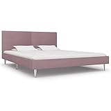 Bettgestell Eisen MDF Gewebe Hohes Kopfteil Strapazierfähiges Holzlattendesign Gepolstert Rosa 180x200