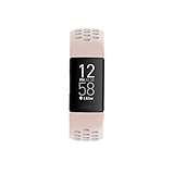 Hama Fitbit Uhrenarmband 22 mm (verstellbares Ersatzarmband für Smartwatch Fitbit Charge 3 u. Charge 4, Sportarmband atmungsaktiv zum Tauschen, Silikon Wechselarmband, Edelstahl Druckknopf) rosé/g