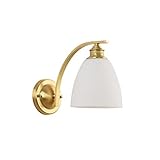 Moderne Kupfer Wandleuchte, Gold Wandhalterung Wandlampe mit weißem Glas Lampenschirm Nachttisch Retro Dekor Wandbeleuchtung für Schlafzimmer Flur Wohnzimmer (Gold,1 Light)