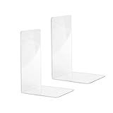 SYXL Buchstützen Klare/frostige Buchstützen Dateihalter Heavy Duty Bücherstand Tabletop Buchspeicher Acryl Bücherregal Buch Clip Robust (Color : Clear, Größe : 1 Pair)